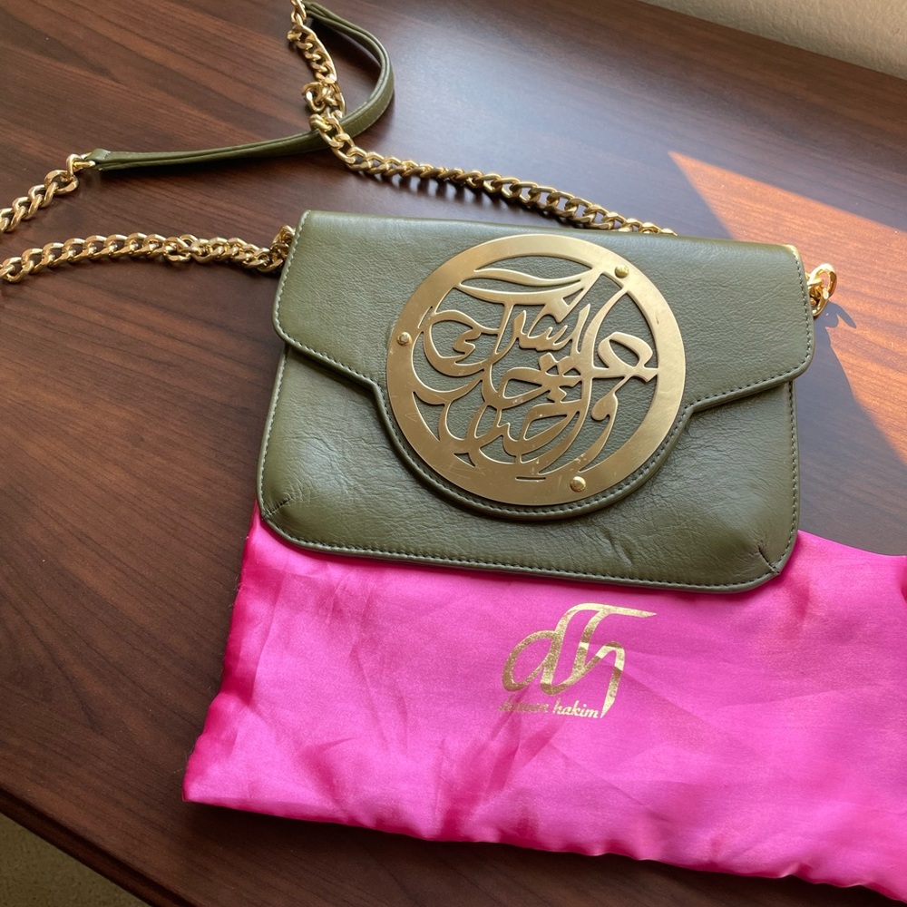 Dareen Hakim Luxury Italian Green Leather Crossbody Bag-Never been used
